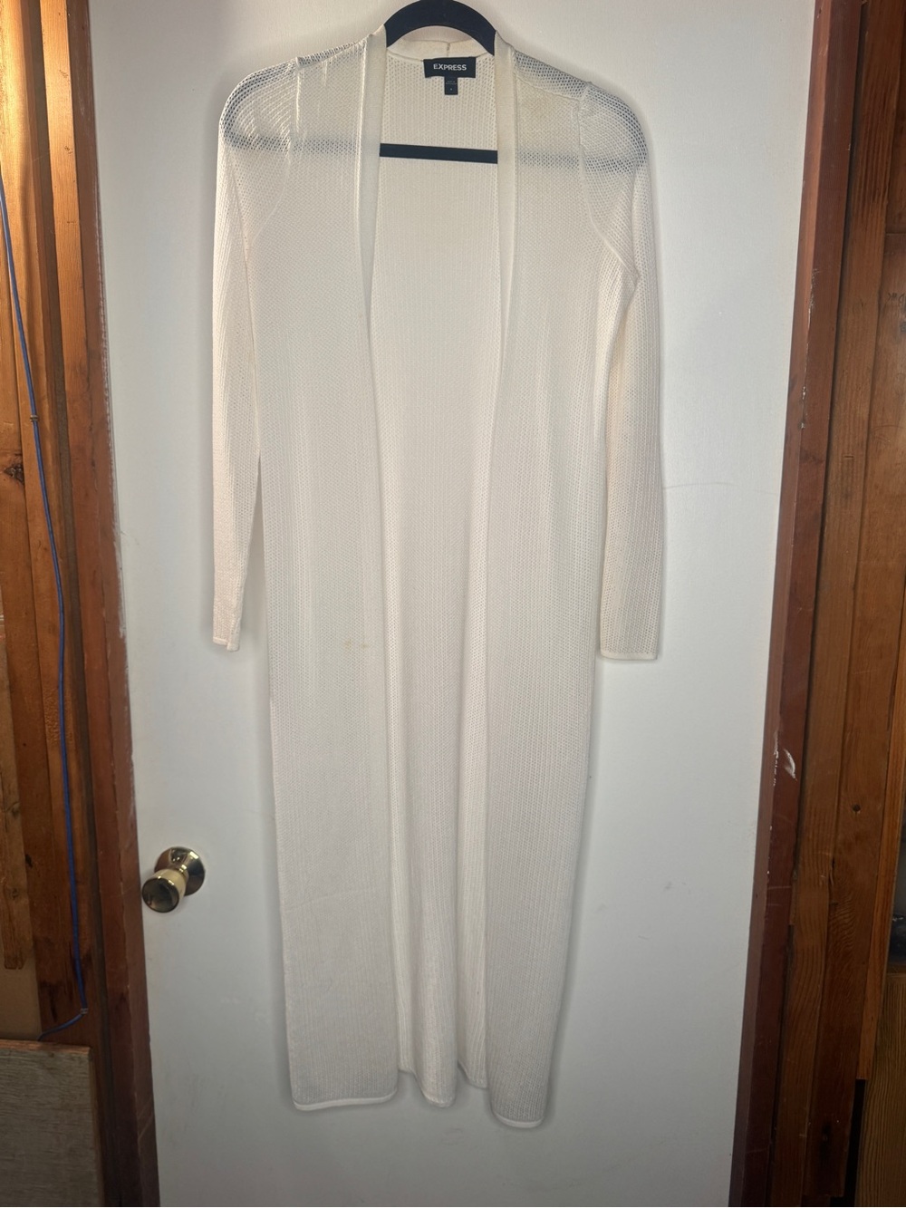 Express Cream Open-Front Maxi Cardigan Dress